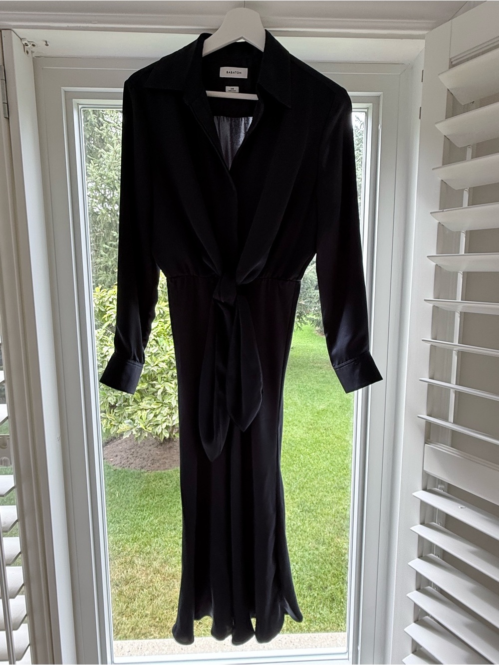 Babaton Lexington Navy Blue Long Tie-Front Shirt Dress
